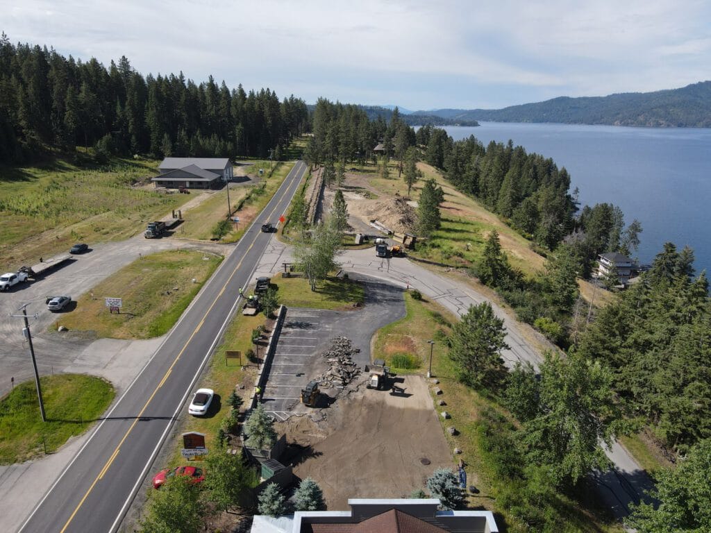 Freshly completed asphalt remove and replace project at a commercial job site in Spokane area showing smooth new pavement after winter damage repair