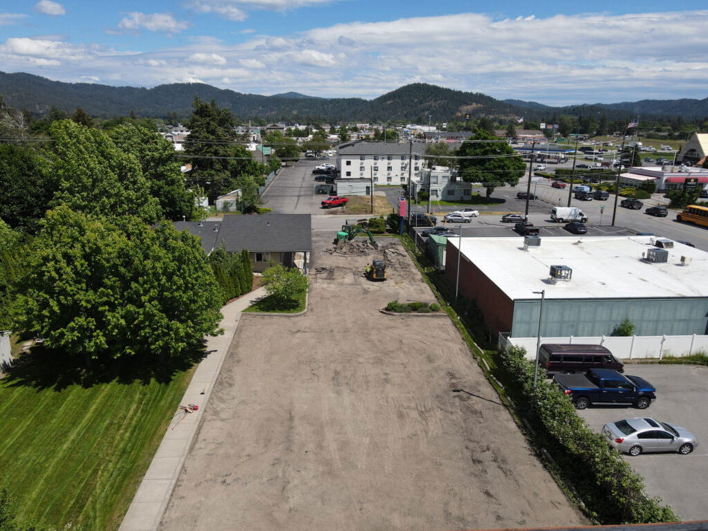 loftus-family-dental-parking-lot-site-preparation Parking lot after asphalt removal and grading before paving at Loftus Family Dental in Coeur d'Alene.